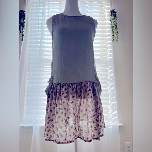 Made in Italy!  Linen bodice with flowered skirt and polka dot pockets! - Picture 3 of 14